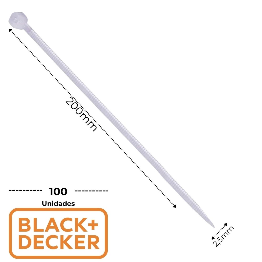 Abraçadeira Nylon 2,5x200mm Branca c/100pçs BLACK+DECKER®