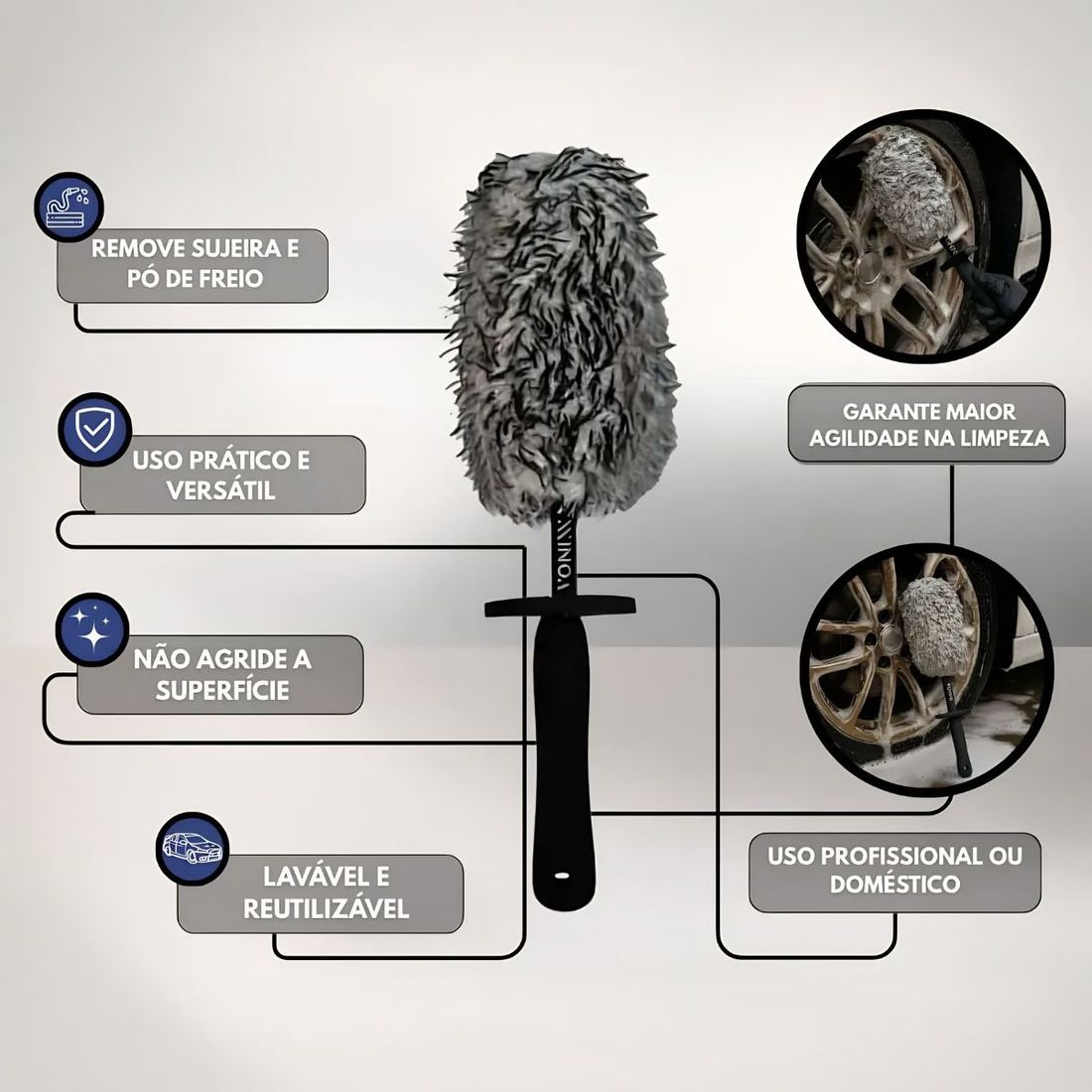 Escova Reta Para Limpeza de Rodas Pequena Vonixx Escova Reta Para Limpeza de Rodas Pequena Vonixx