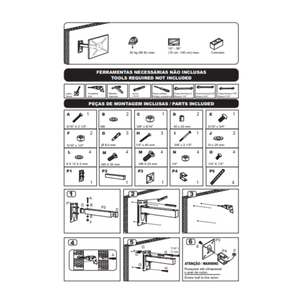 Suporte Para Tv Tri-articulado Lcd Led 10 a 56 Polegadas