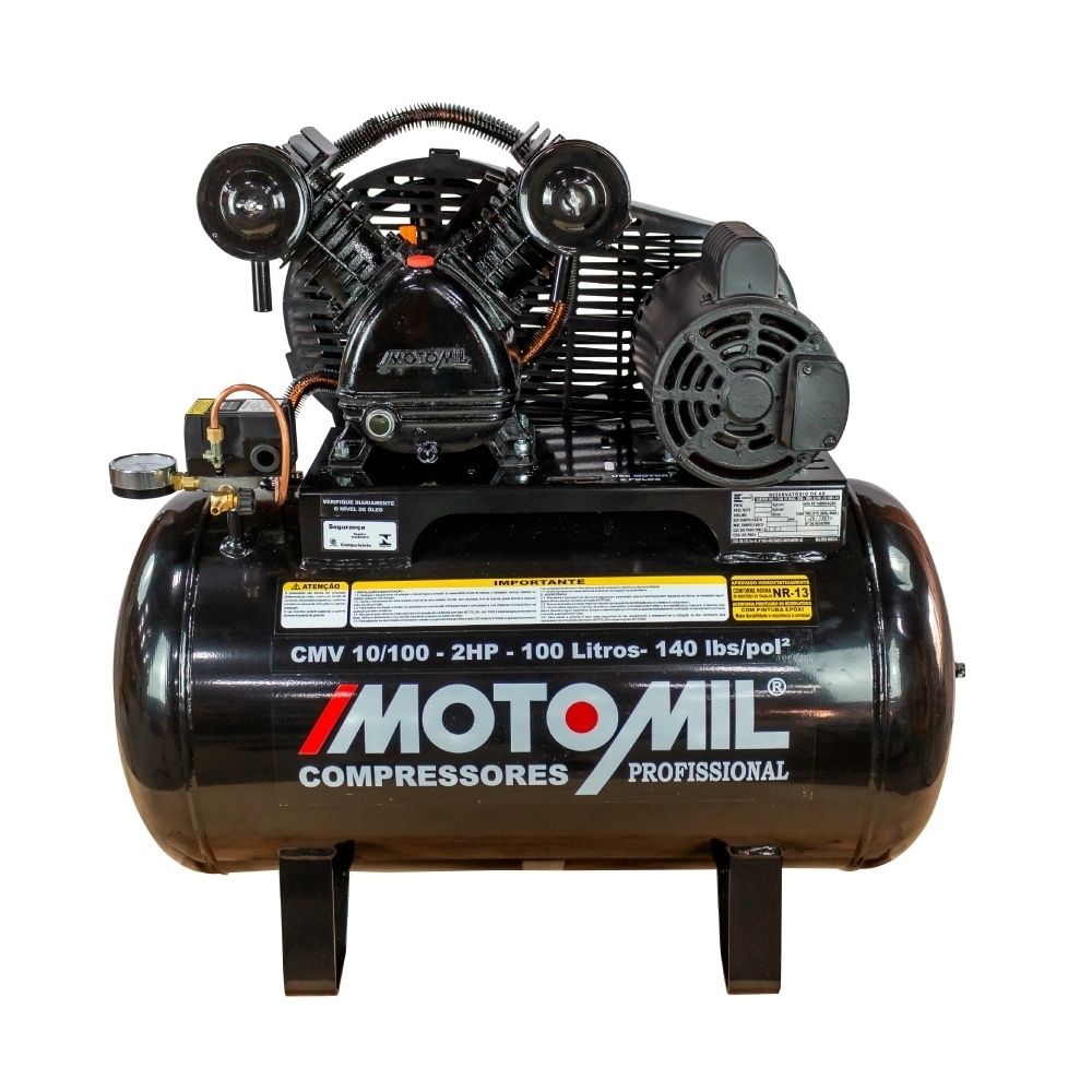 Compressor 10 Pés 100L 140 PSI 2Cv Trifásico 220/380V Motomil CMV-10/100 MT
