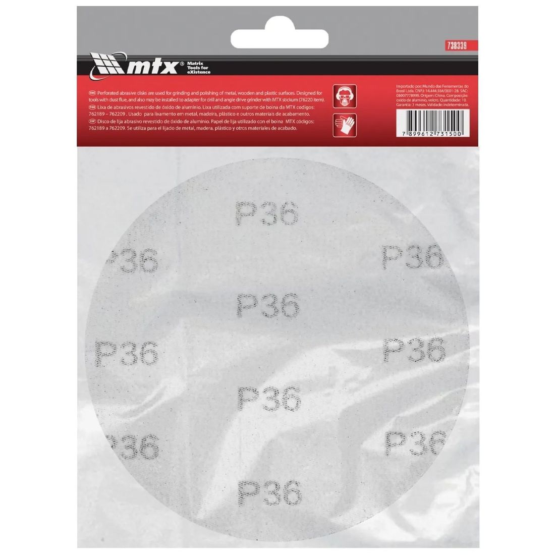 Conjunto Discos Lixa Com Velcro 5" (125mm) Grão 36 MTX 10pçs Conjunto Discos Lixa Com Velcro 5" (125mm) Grão 36 MTX 10pçs