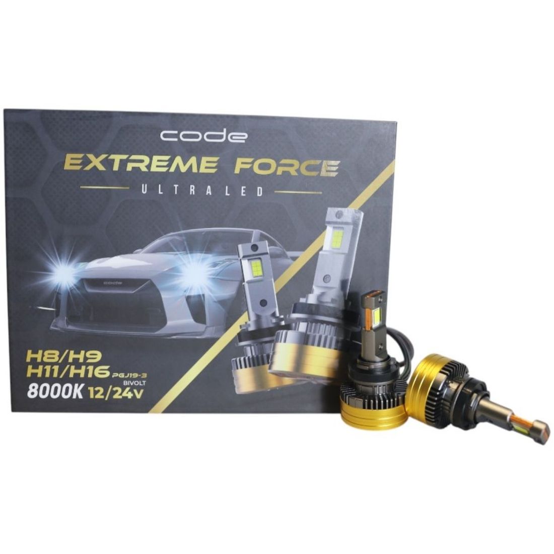 Kit Lâmpadas Ultra Led Code Extreme Force H8H9 H11 H16 8000K