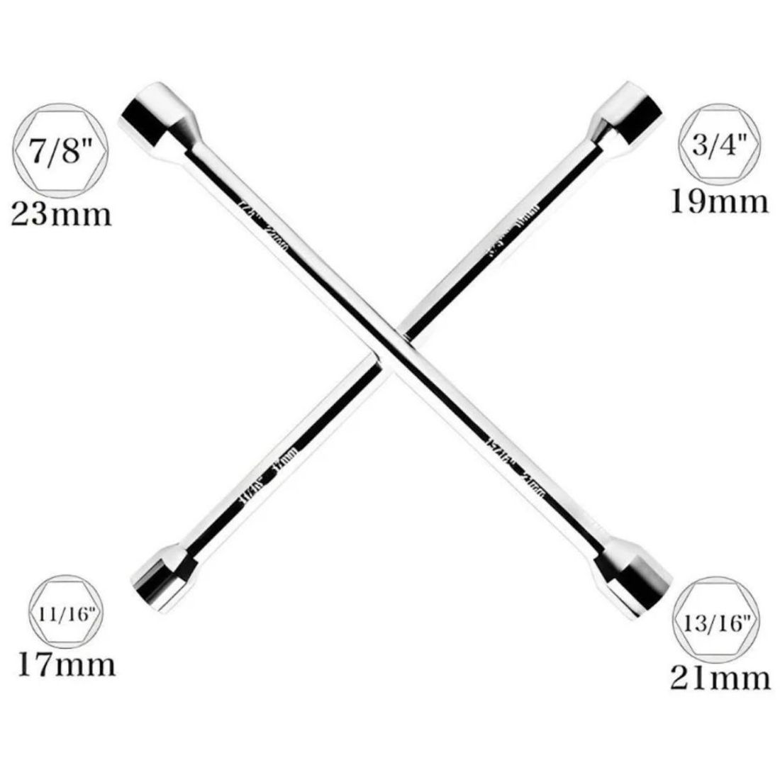 Chave De Roda Tipo Cruz 500mm Com 4 Bocas 17x19x21x23mm SGT
