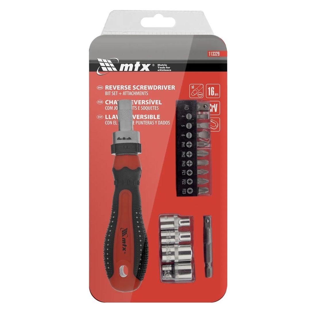Jogo Chave com Bits e Soquetes 1/4" Reversível 16pçs MTX Jogo Chave com Bits e Soquetes 1/4" Reversível 16pçs MTX
