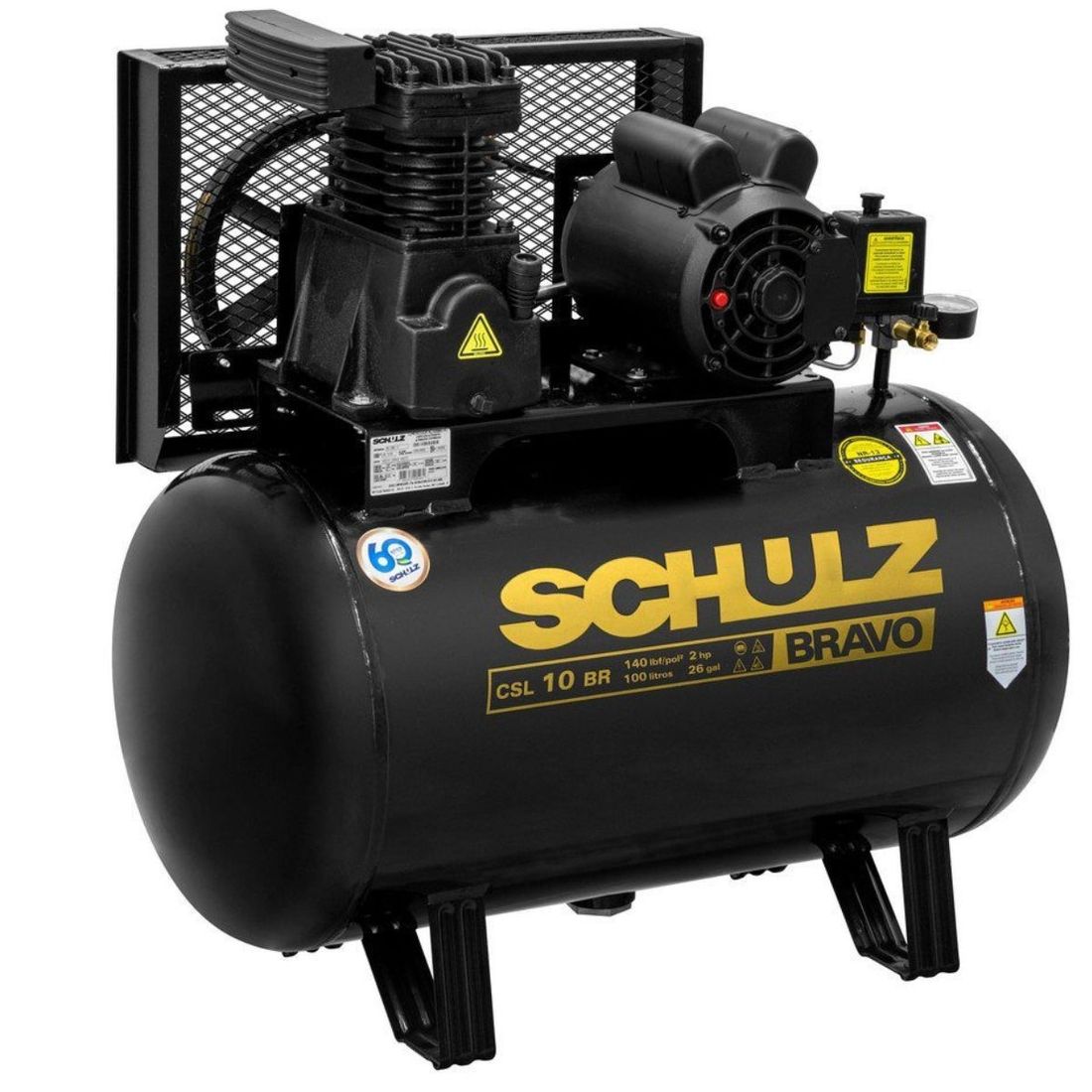 Compressor Ar Bravo 10pés 100L 140PSI 2cv Monofásico Schulz Compressor Ar Bravo 10pés 100L 140PSI 2cv Monofásico Schulz