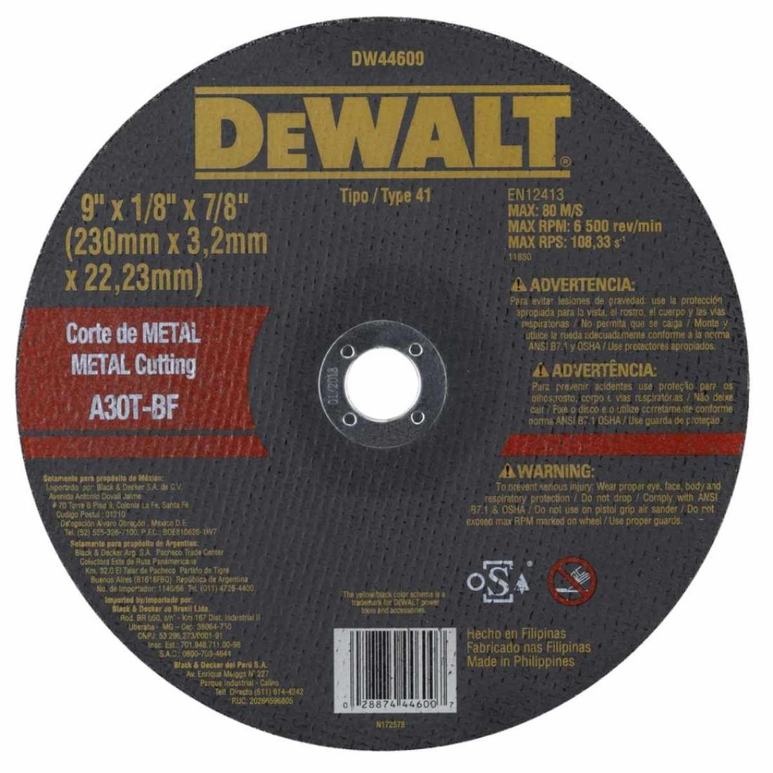 DeWalt - Disco Corte Metal 9 X 1/8 X 7/8