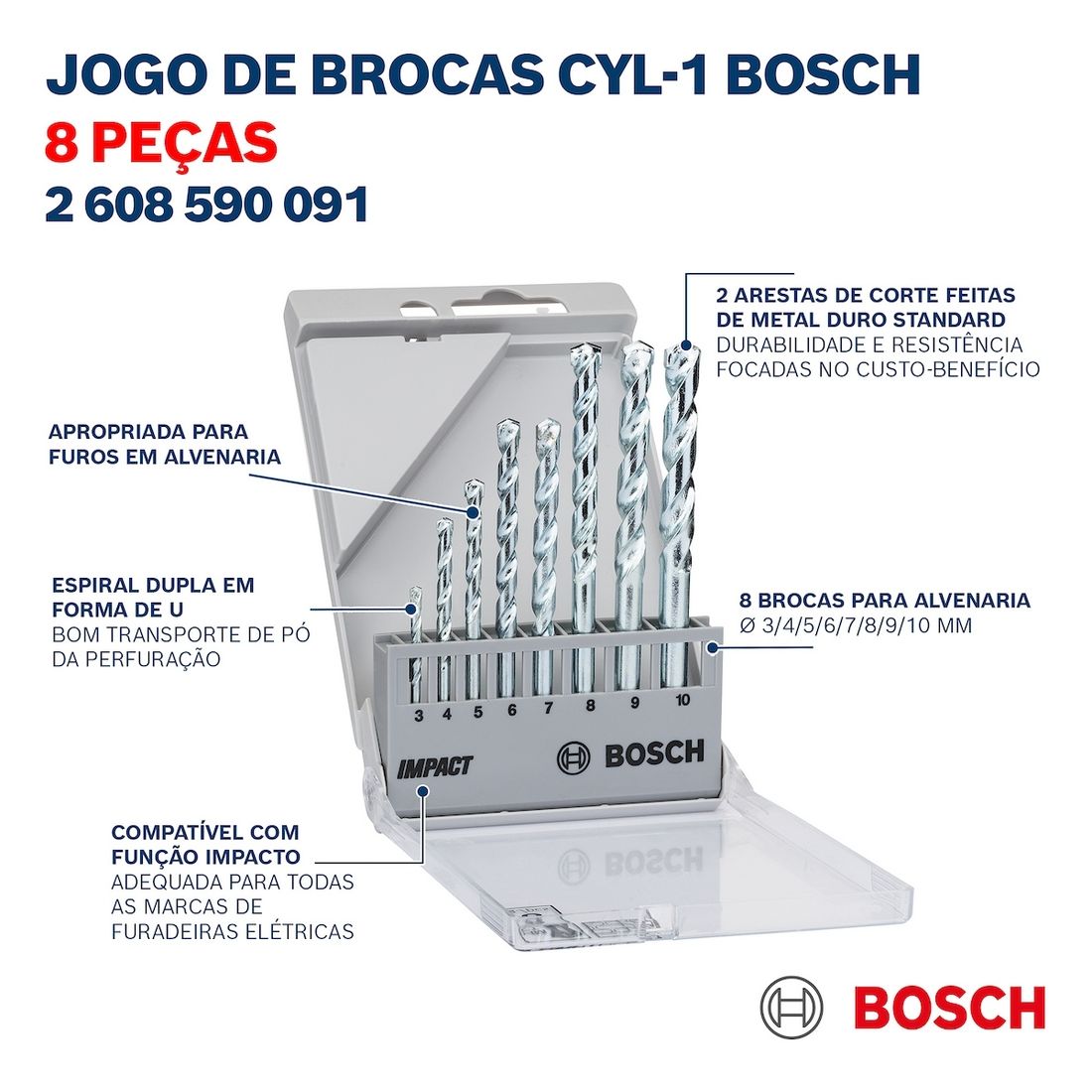 Jogo Brocas Bosch CYL-1 Concreto 8 Peças Jogo Brocas Bosch CYL-1 Concreto 8 Peças
