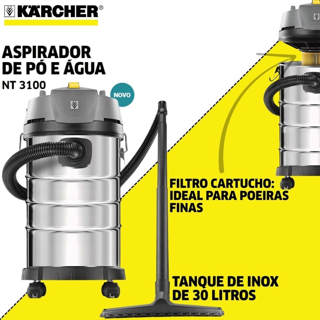 Aspirador Pó/Líquido Inox 30L 1600W 220V NT 3100 Karcher Aspirador Pó/Líquido Inox 30L 1600W 220V NT 3100 Karcher