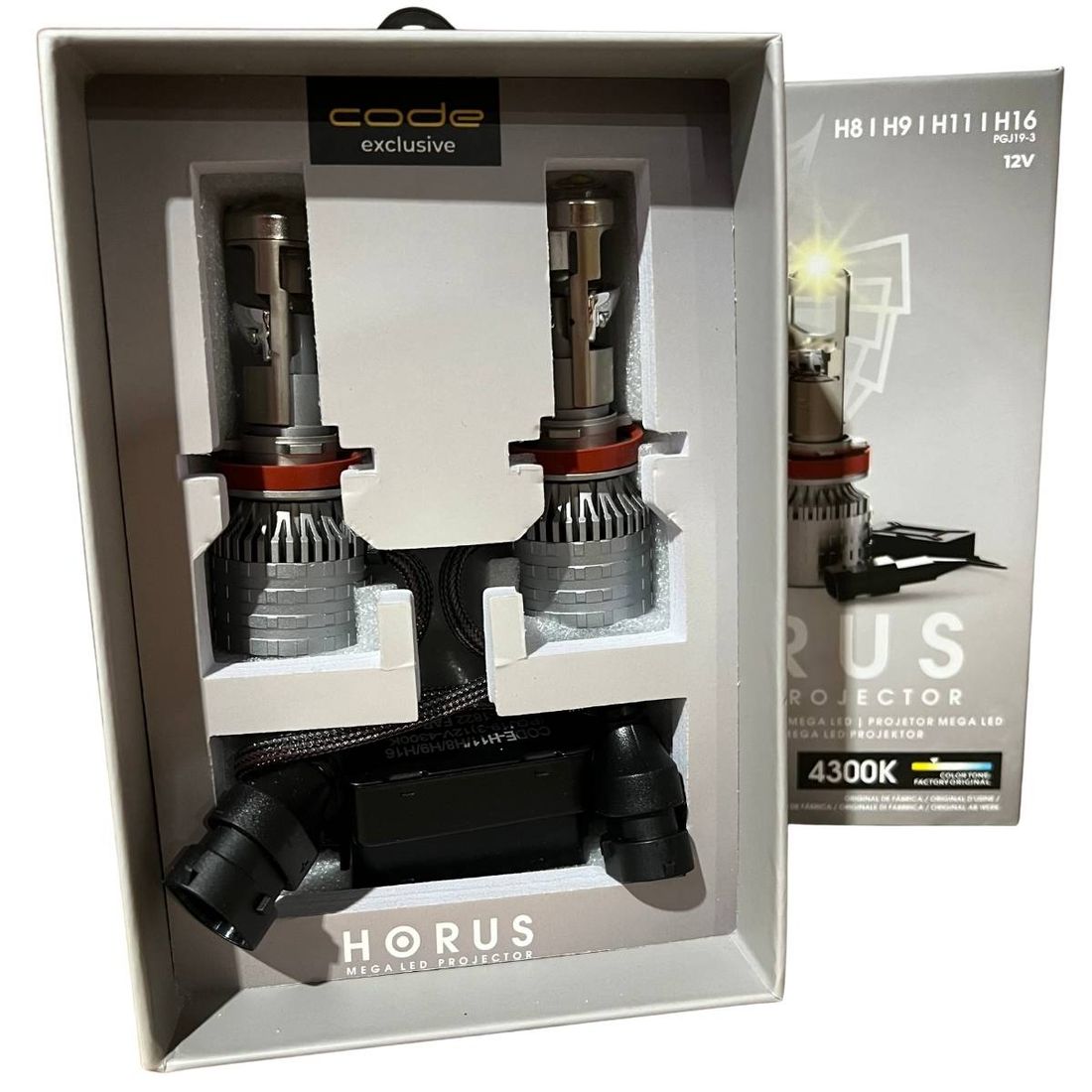 Kit Lâmpadas Mega Led Code Horus H8 H9 H11 H16 12V 4300K