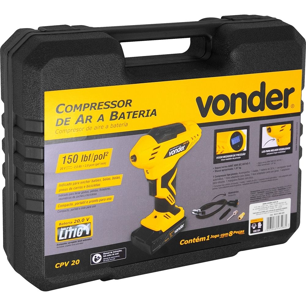 Compressor Ar Tipo Pistola Bateria 20V Vonder 6001000020