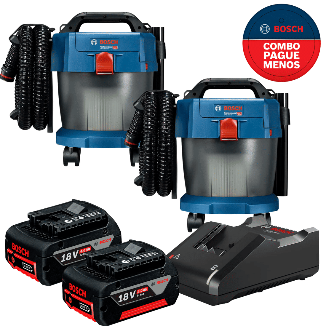 Kit 2 Aspirador Pó e Água Bosch 10L + 2 Baterias 18V 4Ah com 1 Carregador