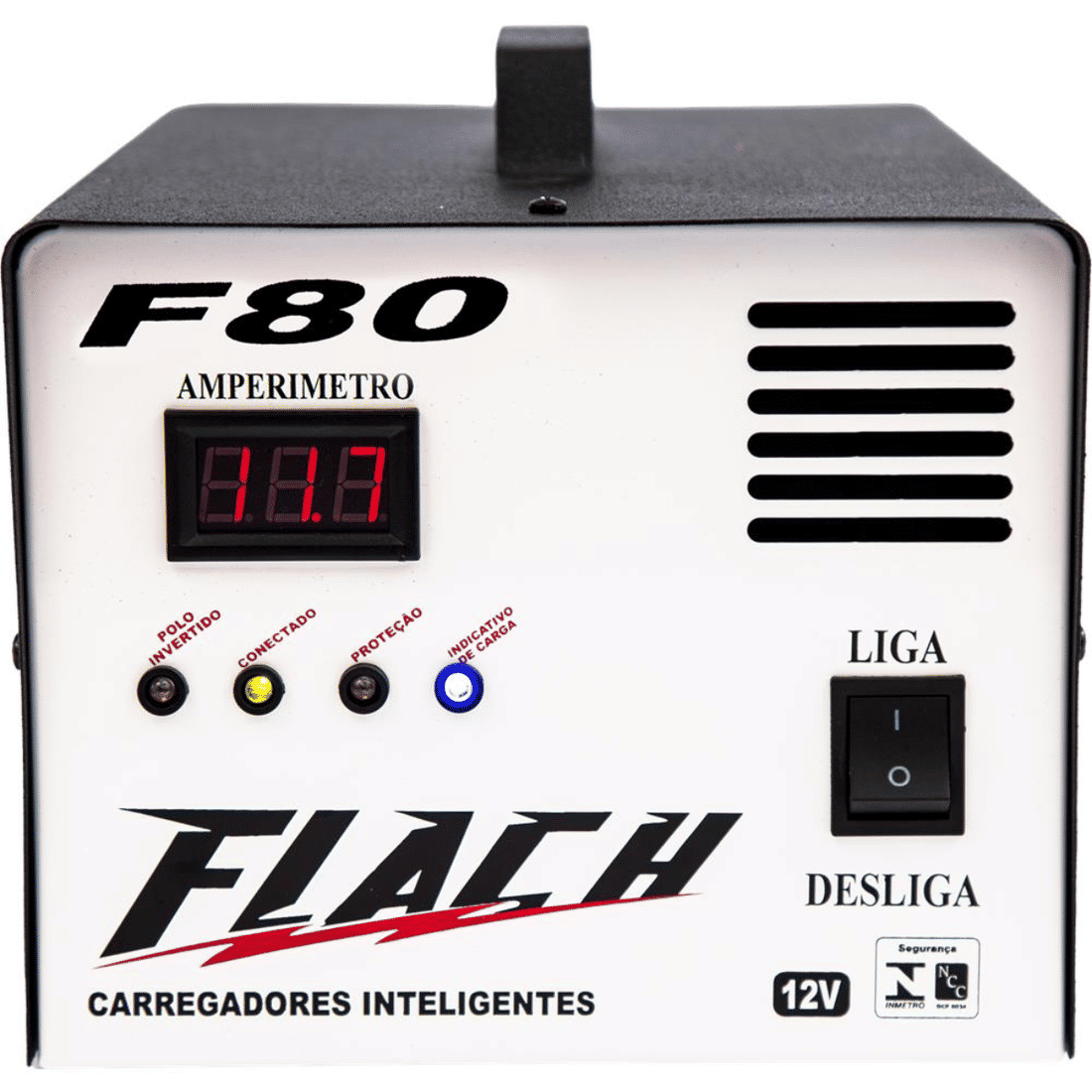 Carregador Baterias 12v 80Ah C/Display Flach F80 Carregador Baterias 12v 80Ah C/Display Flach F80