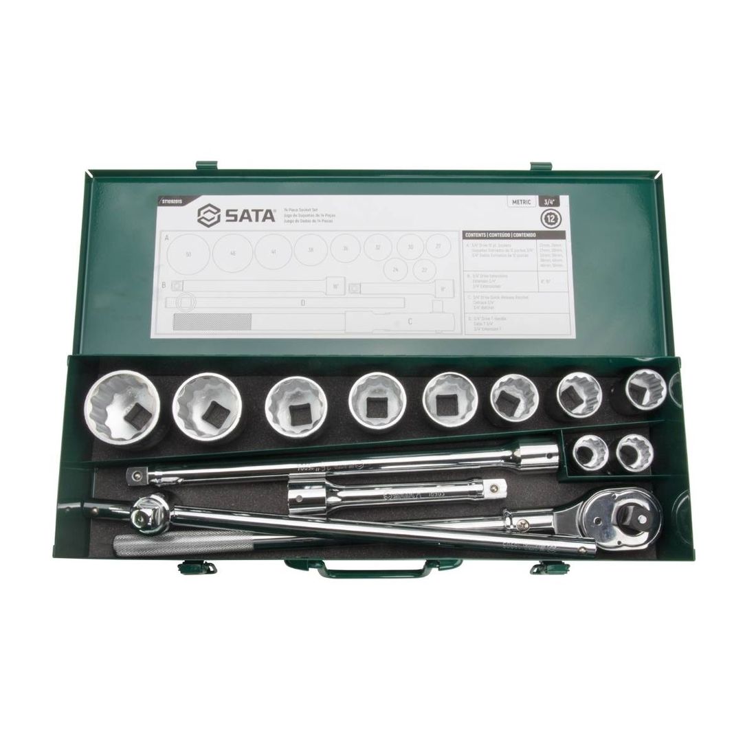 Jogo Soquetes Estriados Sata Encaixe 3/4" 22-50mm 14pçs Jogo Soquetes Estriados Sata Encaixe 3/4" 22-50mm 14pçs