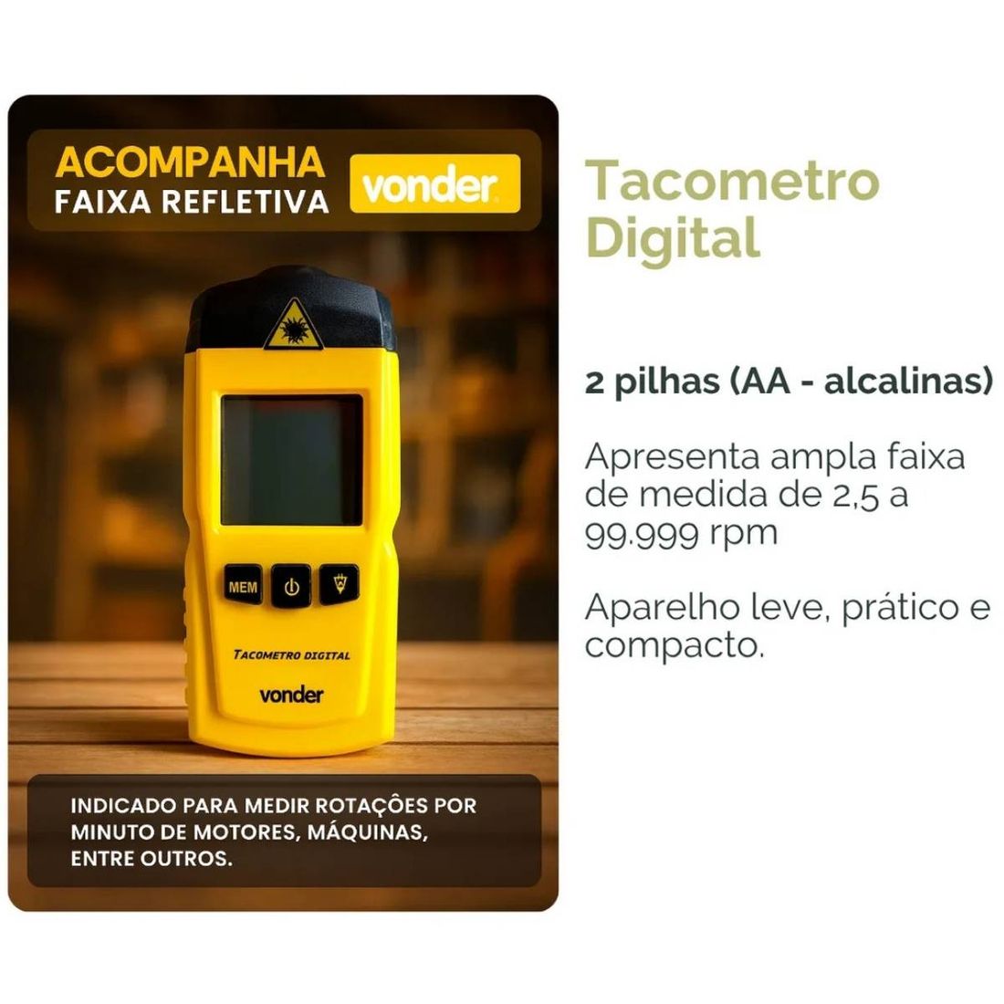 Tacômetro Digital Laser Medidor Rotação TDV100 Vonder