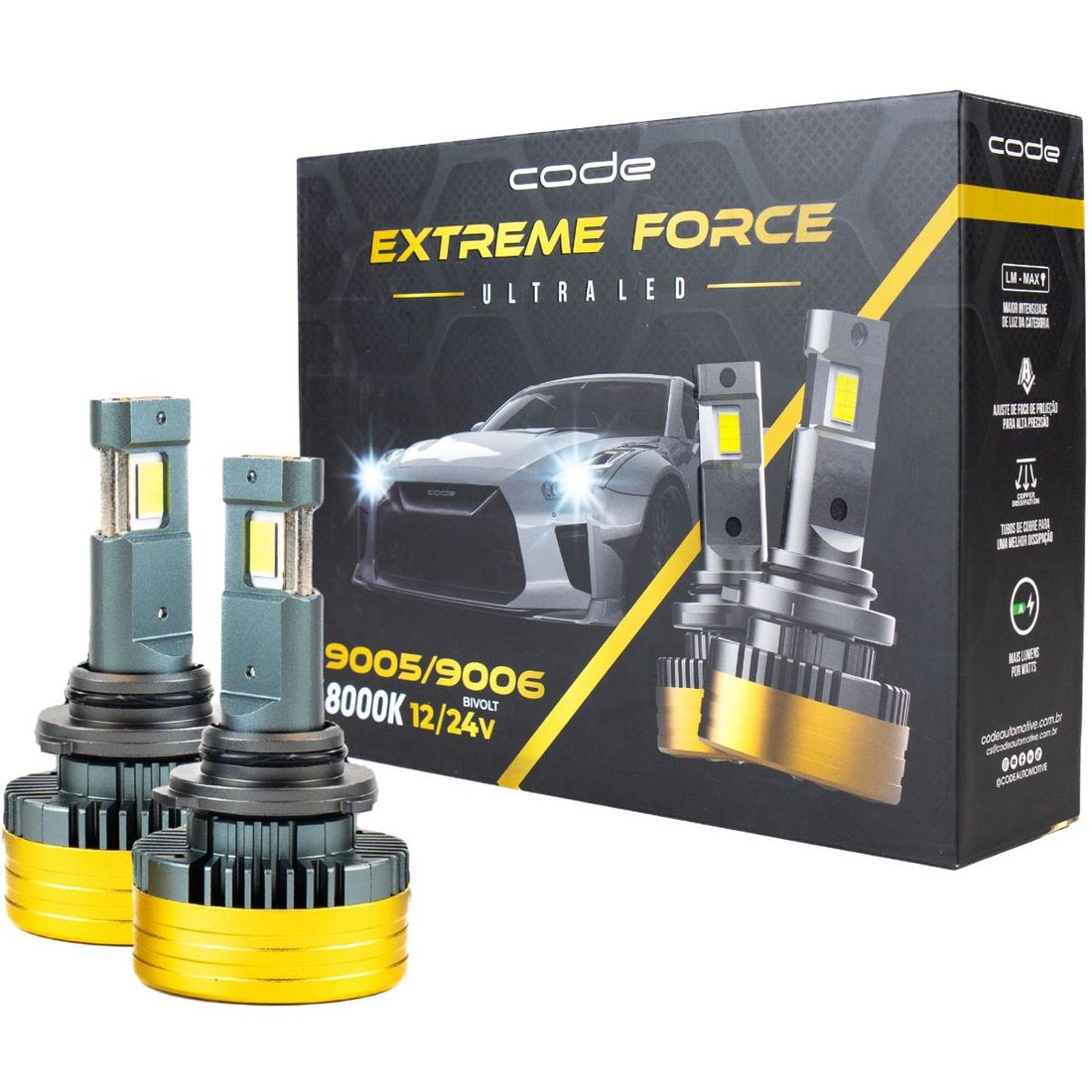 Kit 2 Lâmpadas Ultra Led Code Extreme Force 9005 9006 8000K
