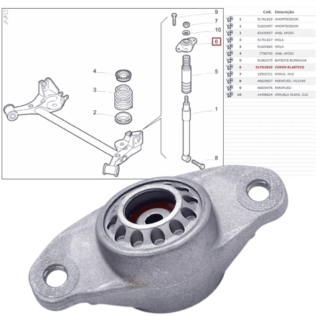 Coxim Amortecedor Traseiro Fiat Punto Grand Siena Idea Sampel