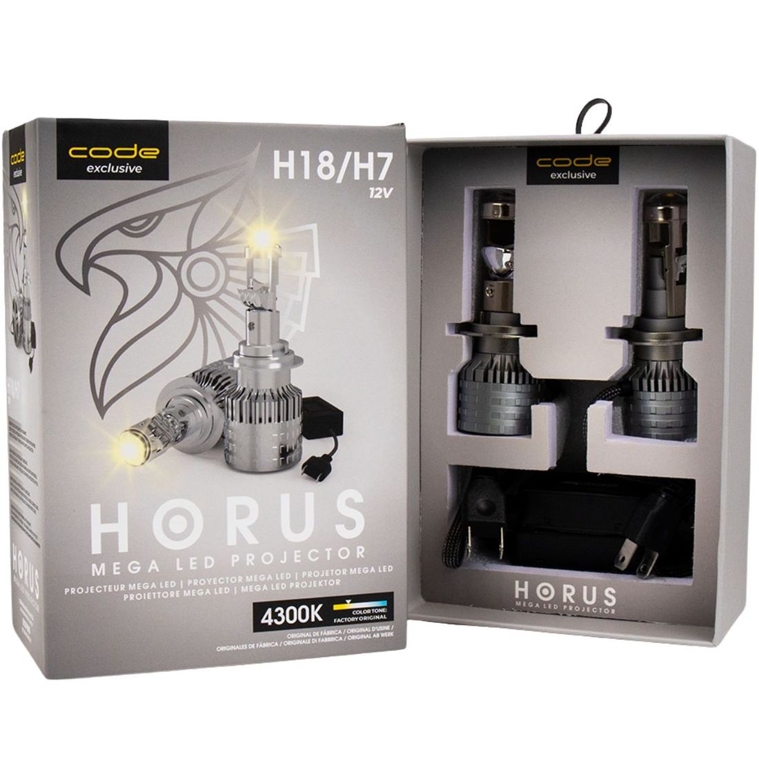 Kit Lâmpadas Mega Led Code Projector Horus H18 H7 12V 4300K