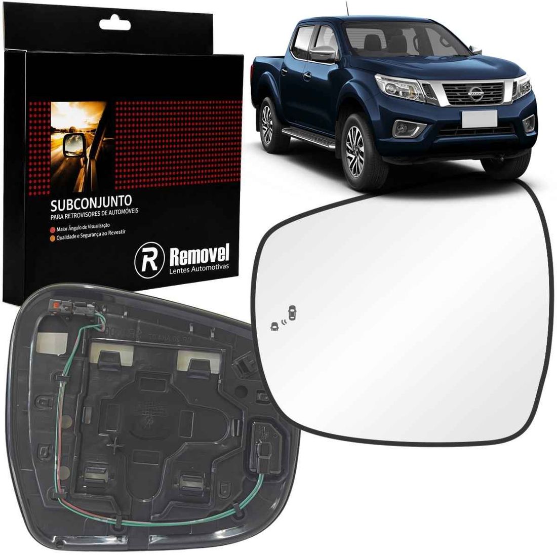 Lente Retrovisor Esquerdo Nissan Frontier 2018 Em Diante C/Sensor de Ponto Cego