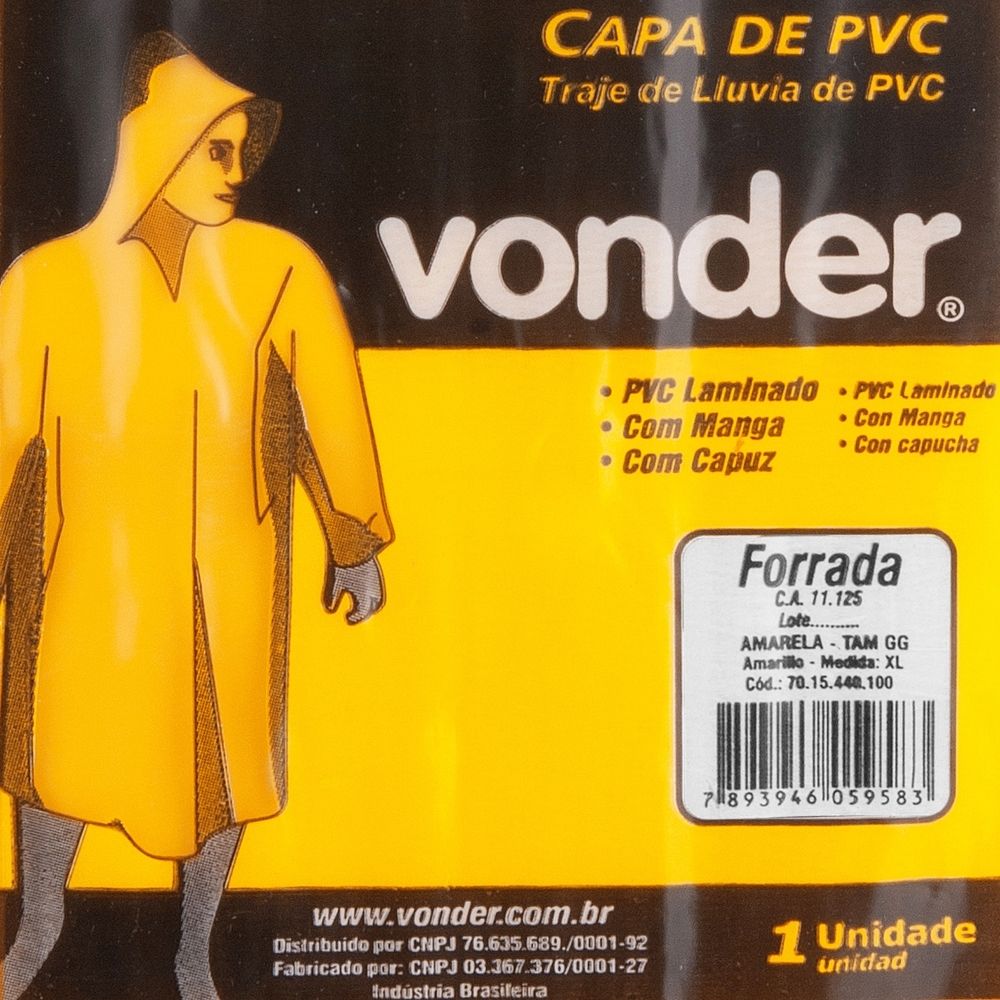 Capa de Chuva em PVC Amarela Tamanho GG Vonder 7015440100
