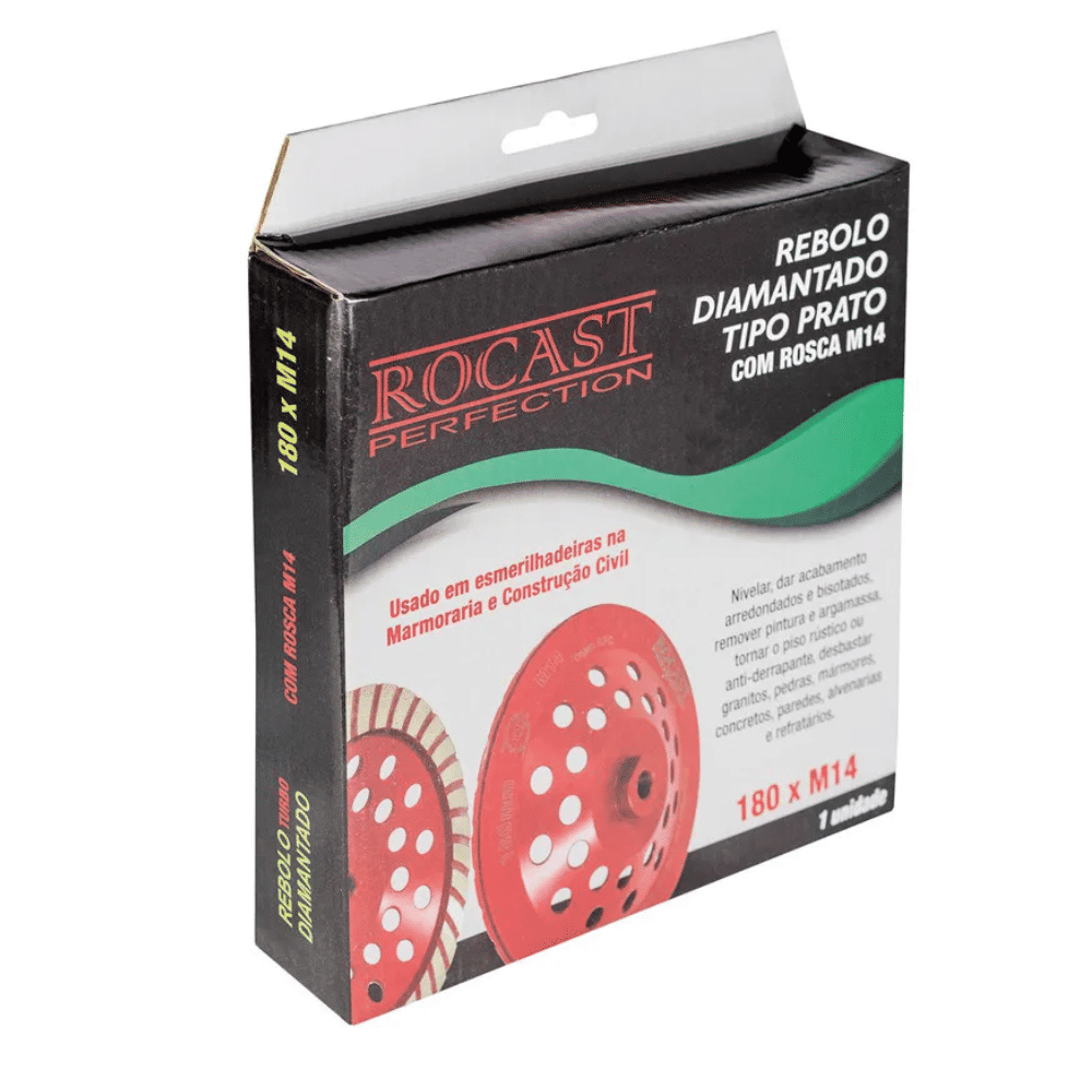 Rebolo Diamantado Tipo Prato 180mm Rosca M14 Rocast Rebolo Diamantado Tipo Prato 180mm Rosca M14 Rocast