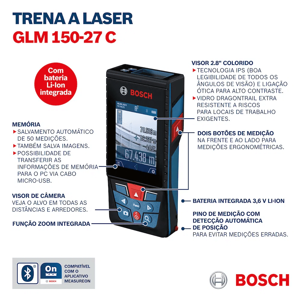 Medidor de Distância Externa a Laser 150m - GLM 150-27 C Bosch