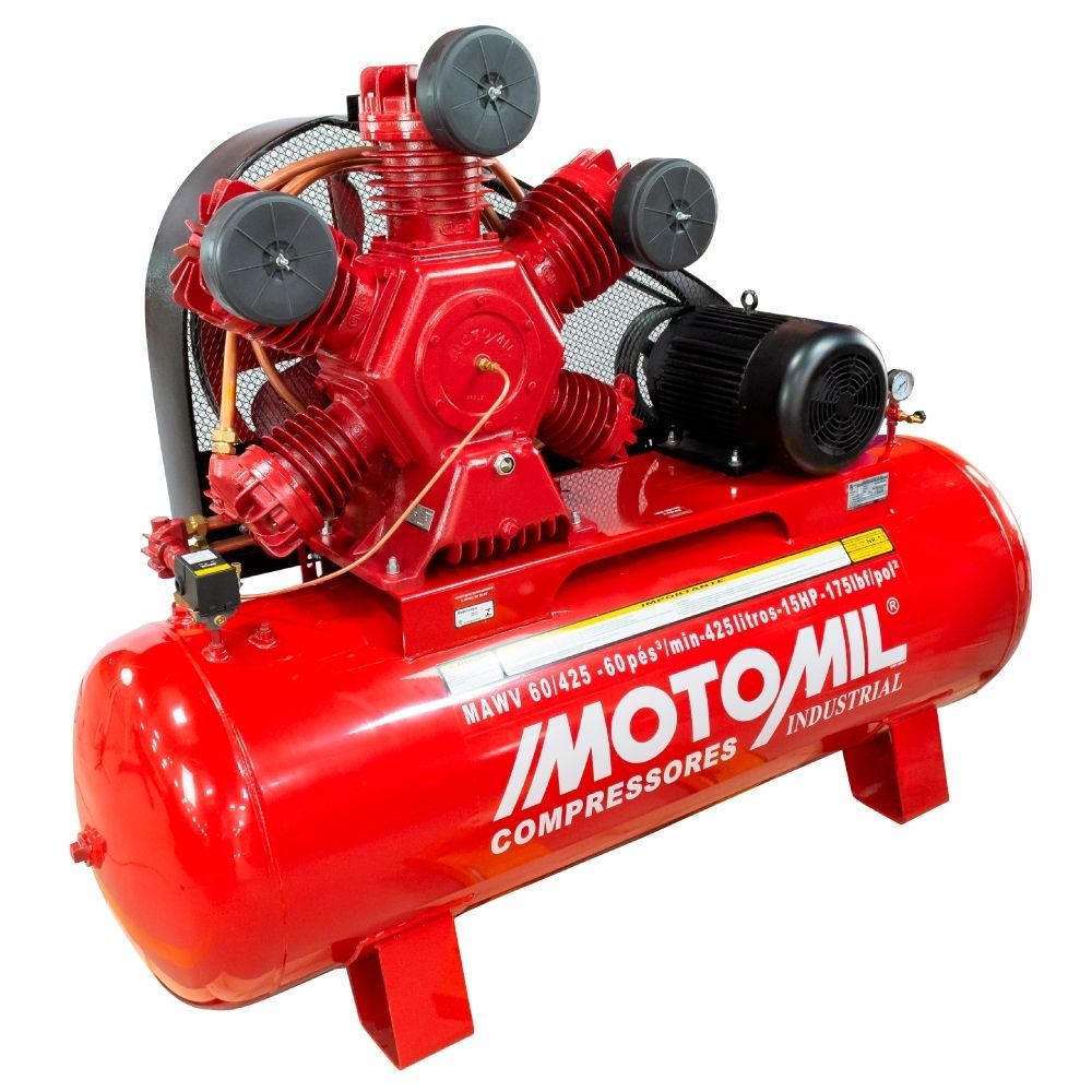Compressor 60 Pés 425L 175 PSI 15 CV Trifásico Motomil