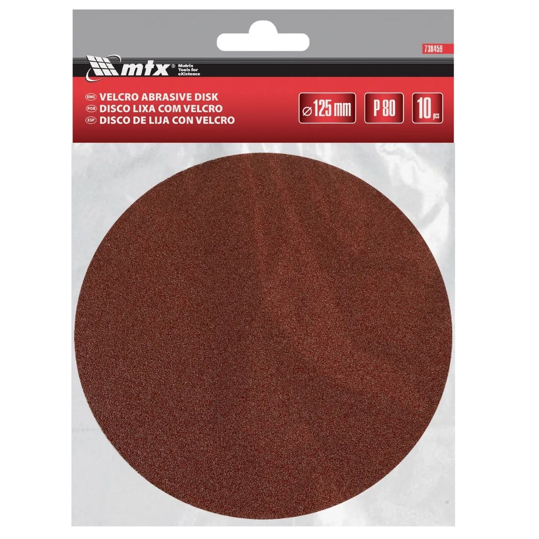 Conjunto Discos Lixa Com Velcro 5" (125mm) Grão 80 MTX 10pçs Conjunto Discos Lixa Com Velcro 5" (125mm) Grão 80 MTX 10pçs