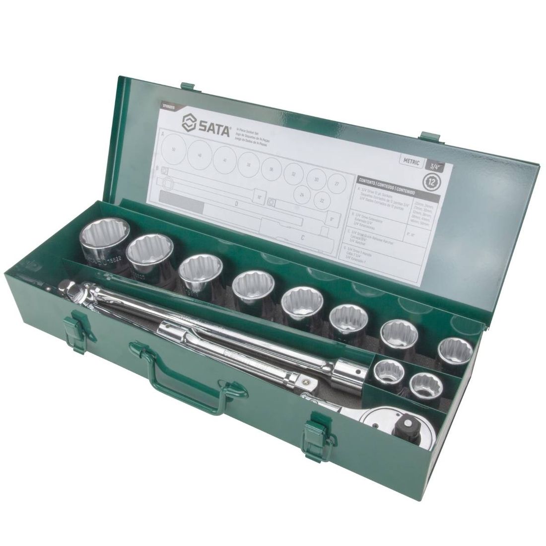 Jogo Soquetes Estriados Sata Encaixe 3/4" 22-50mm 14pçs Jogo Soquetes Estriados Sata Encaixe 3/4" 22-50mm 14pçs