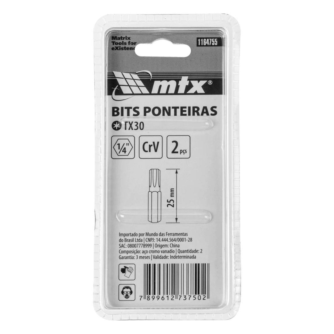 Ponteira Bits Torx T30 MTX 25mm Cartela 2pçs Ponteira Bits Torx T30 MTX 25mm Cartela 2pçs