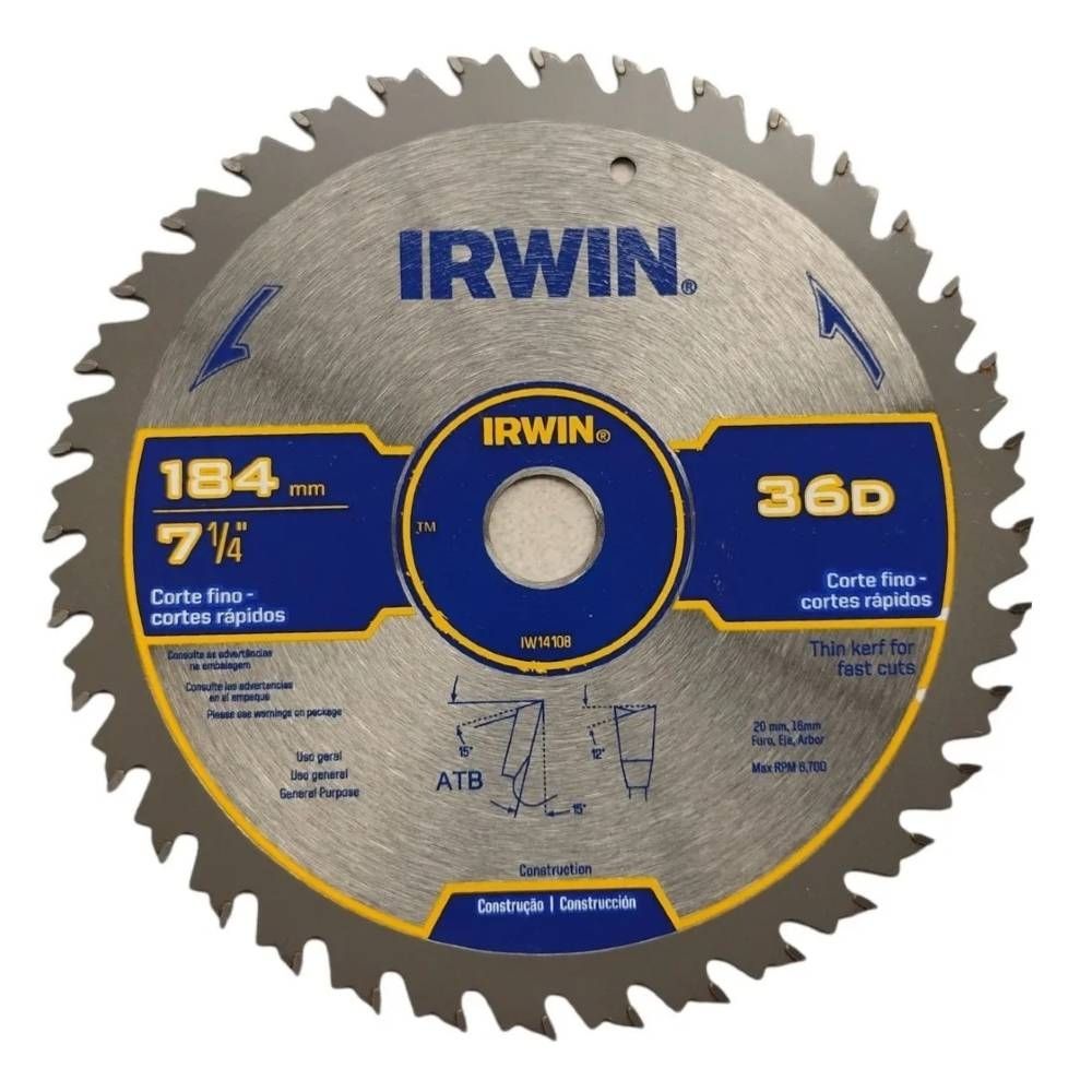 Disco Serra Circular Corte Rapido 36d 7.1/4 (184mm) Irwin
