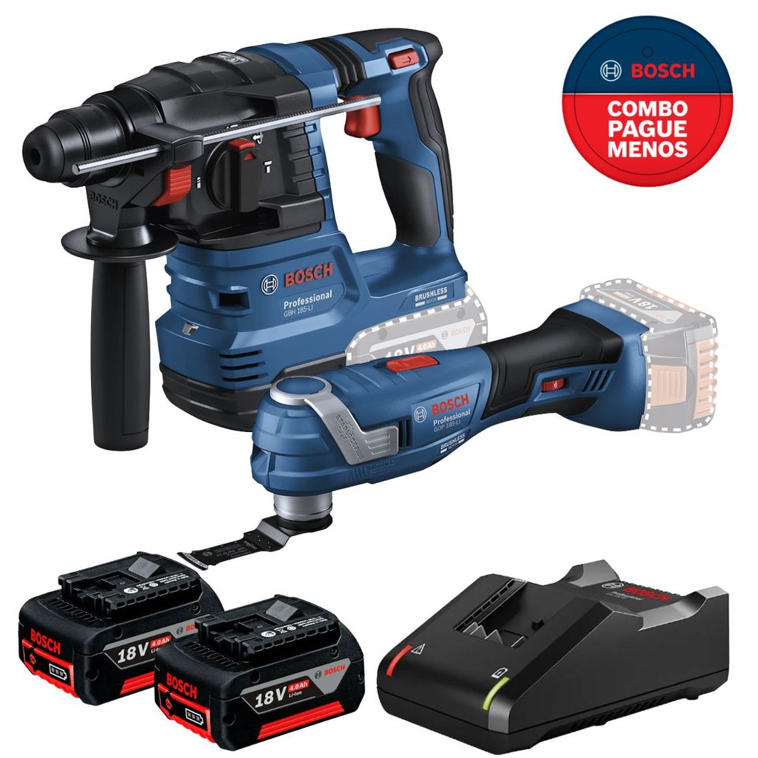 Combo Multicortadora + Martelete Bosch Com 2 Baterias 18v 4ah e Carregador