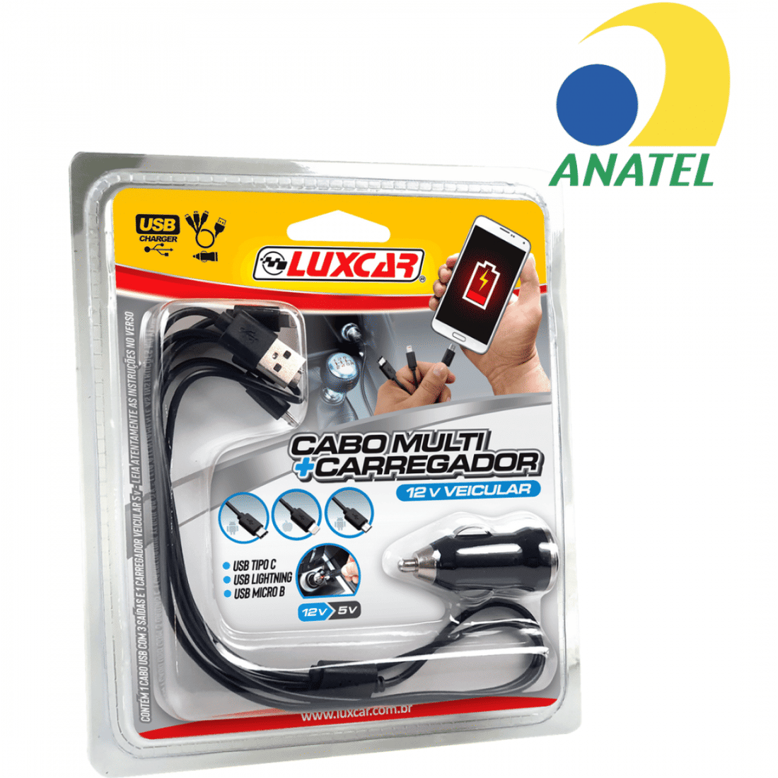 Cabo Multi + Carregador 12V Veicular - Luxcar
