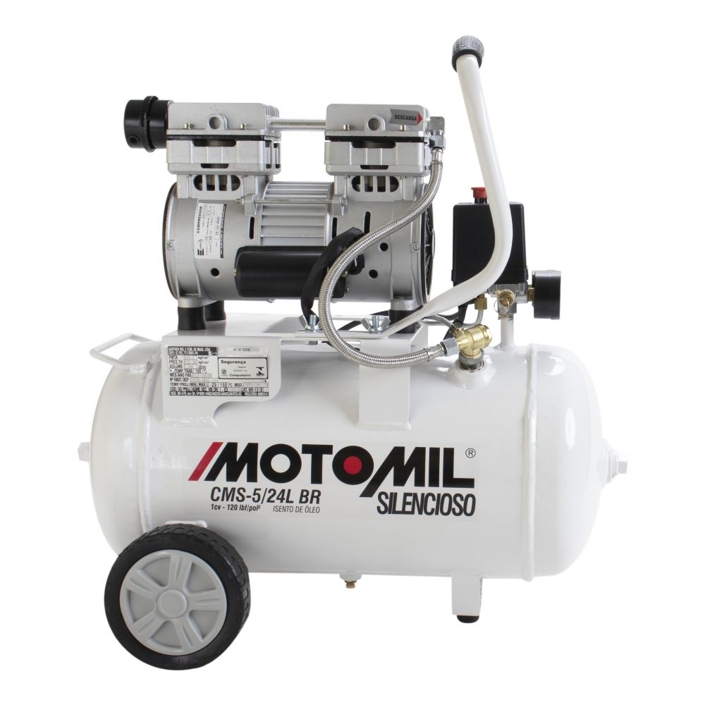 Motocompressor Silencioso Odontológico 5 Pés 24L 120PSI Motomil CMS-5,0/24L BR