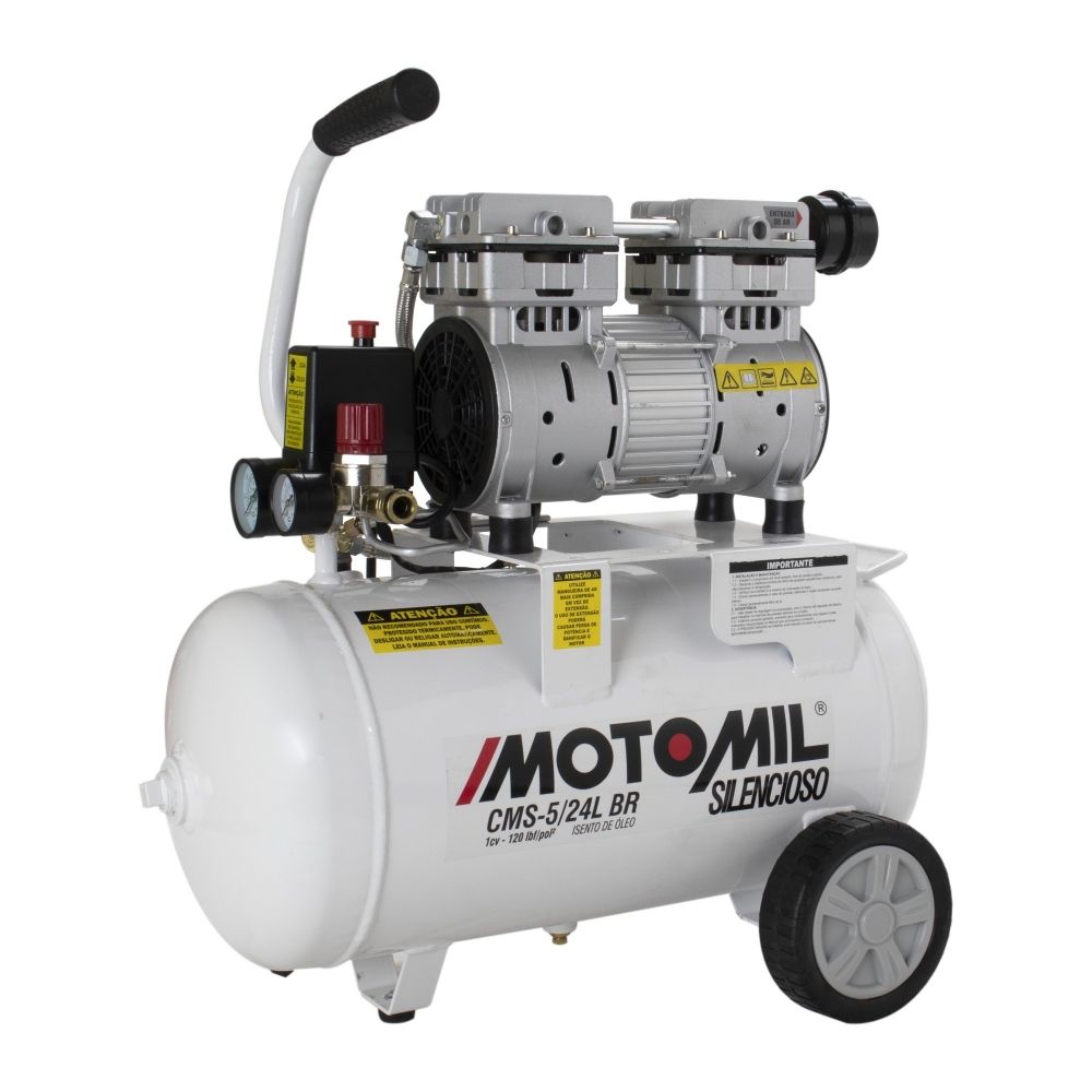 Motocompressor Silencioso Odontológico 5 Pés 24L 120PSI Motomil CMS-5,0/24L BR