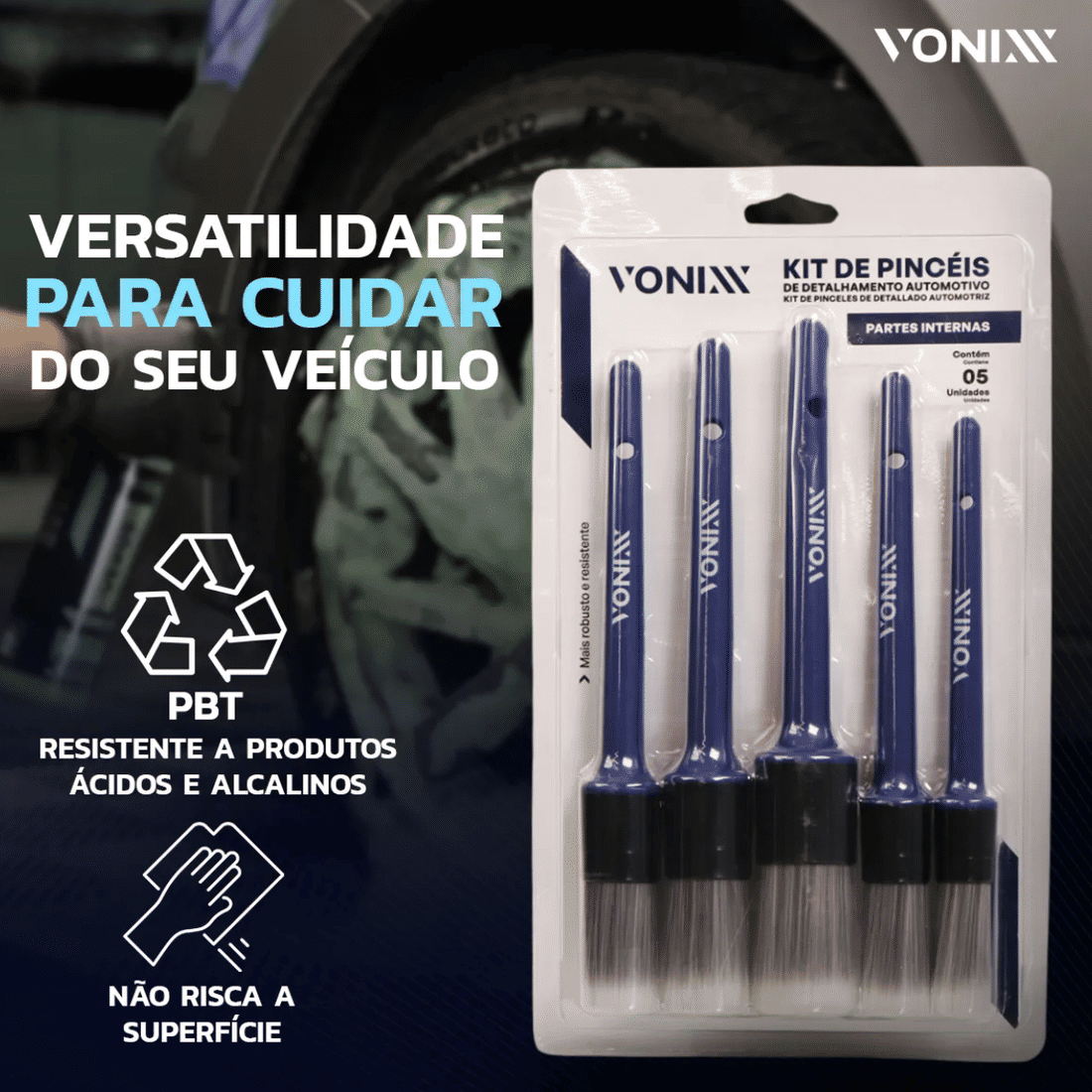 Kit de Pincéis Detalhamento Automotivo Interno Vonixx 5pçs Kit de Pincéis Detalhamento Automotivo Interno Vonixx 5pçs