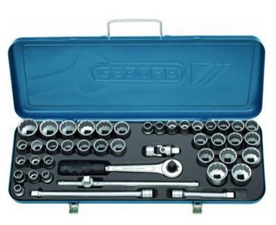Jogo Soquetes Estriados Gedore Encaixe 1/2" 44 Peças