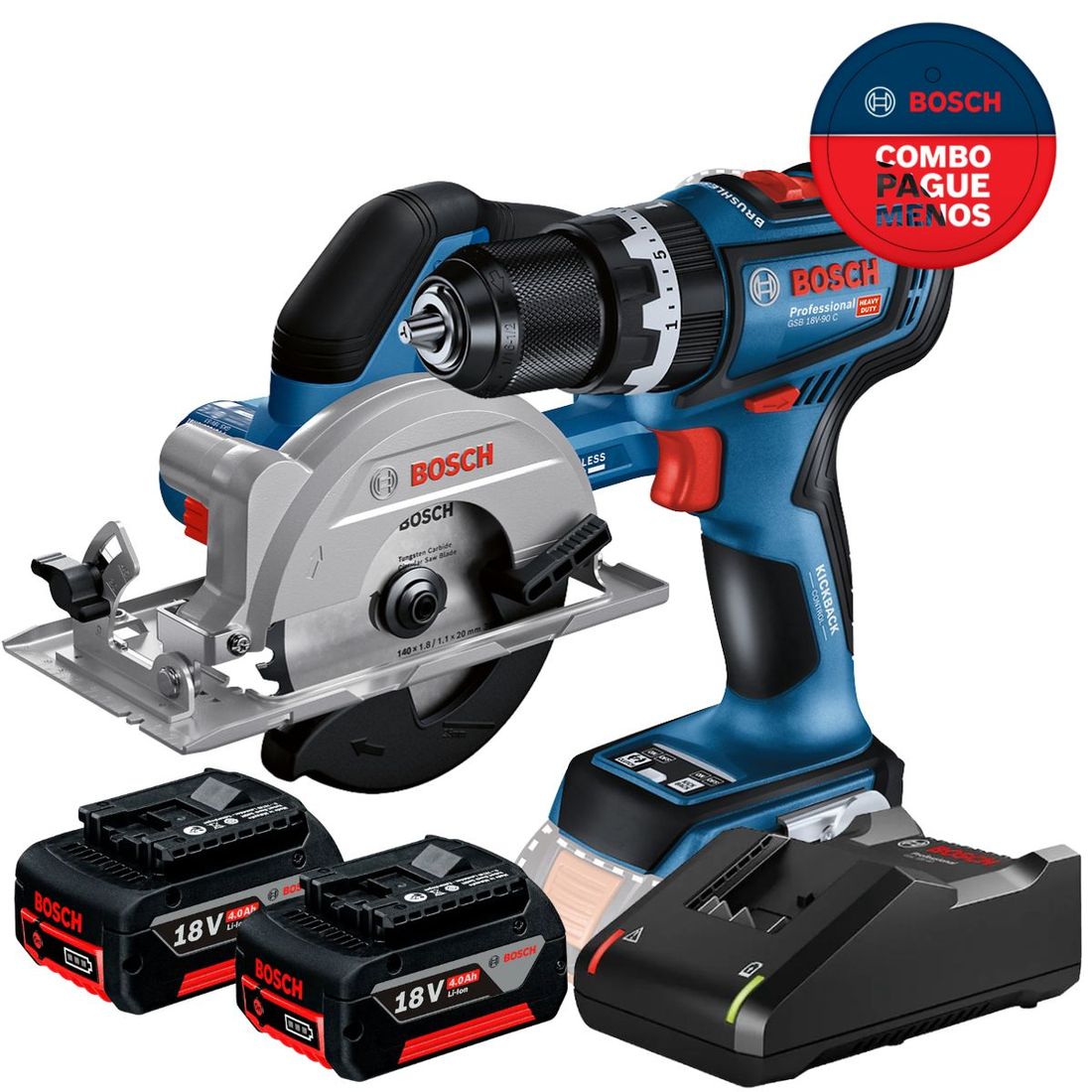 Combo Parafusadeira /Furadeira Impacto + Serra circular Com 2 Baterias 18v 4ah e Carregador