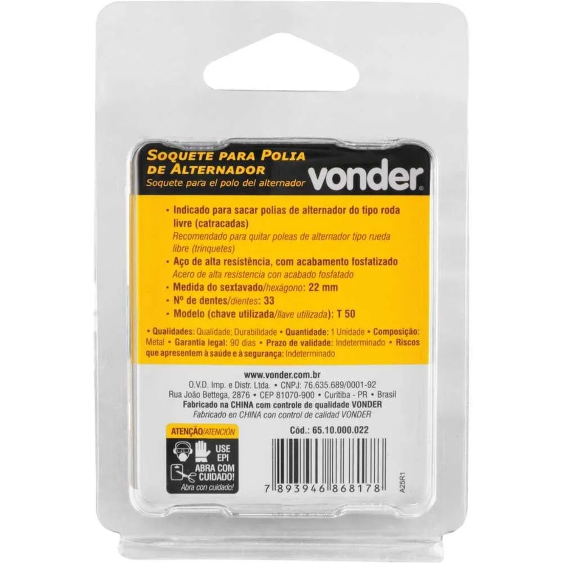 Soquete Especial 22mm p/ Polia Alternador Vonder