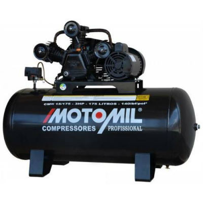Compressor 15 pés 175L 140 PSI 3 CV Trifásico Motomil