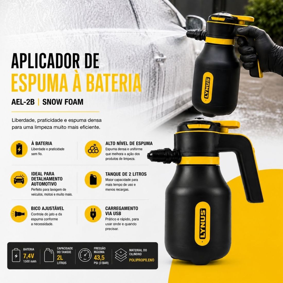 Aplicador de Espuma à Bateria Lynus AEL-2B 2 Litros
