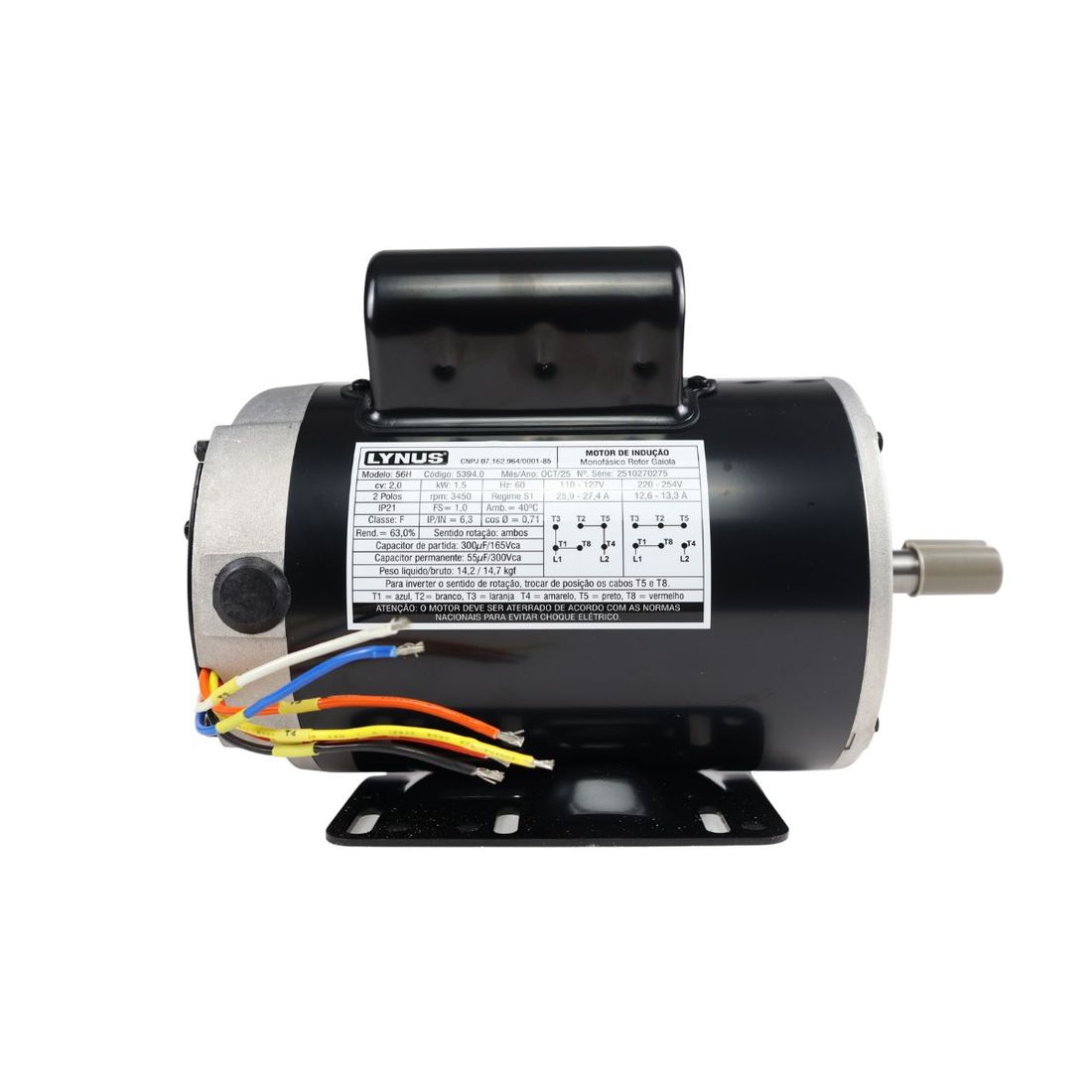 Motor Elétrico Lynus IP21 2CV 127/220V Monofásico 3490RPM