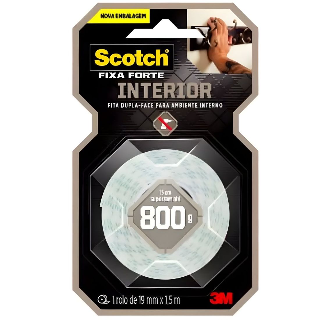 Fita Dupla Face 3M Scotch Fixa Forte Interior 19mm x 1,5m
