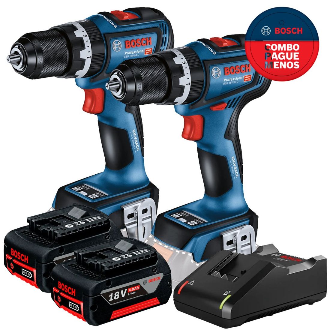 Combo Parafusadeira e Furadeira Impacto Bosch 1/2" Com  2 Baterias 18v 4ah e Carregador