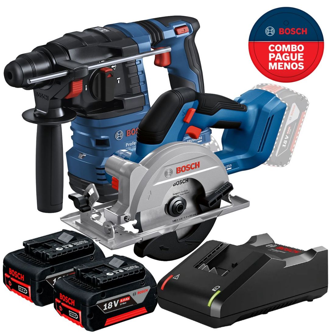 Combo Martelete SDS + Serra Circular Bosch Com 2 Baterias 18v 4ah e Carregador