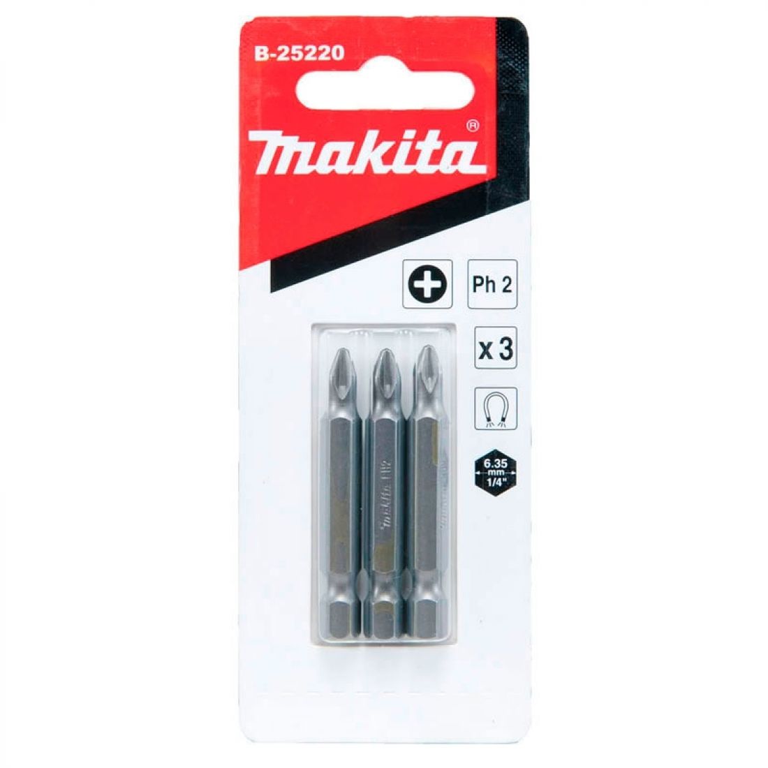 Jogo Ponteira/Bits Phillips PH2 50mm 3pçs B-25220 Makita Jogo Ponteira/Bits Phillips PH2 50mm 3pçs B-25220 Makita