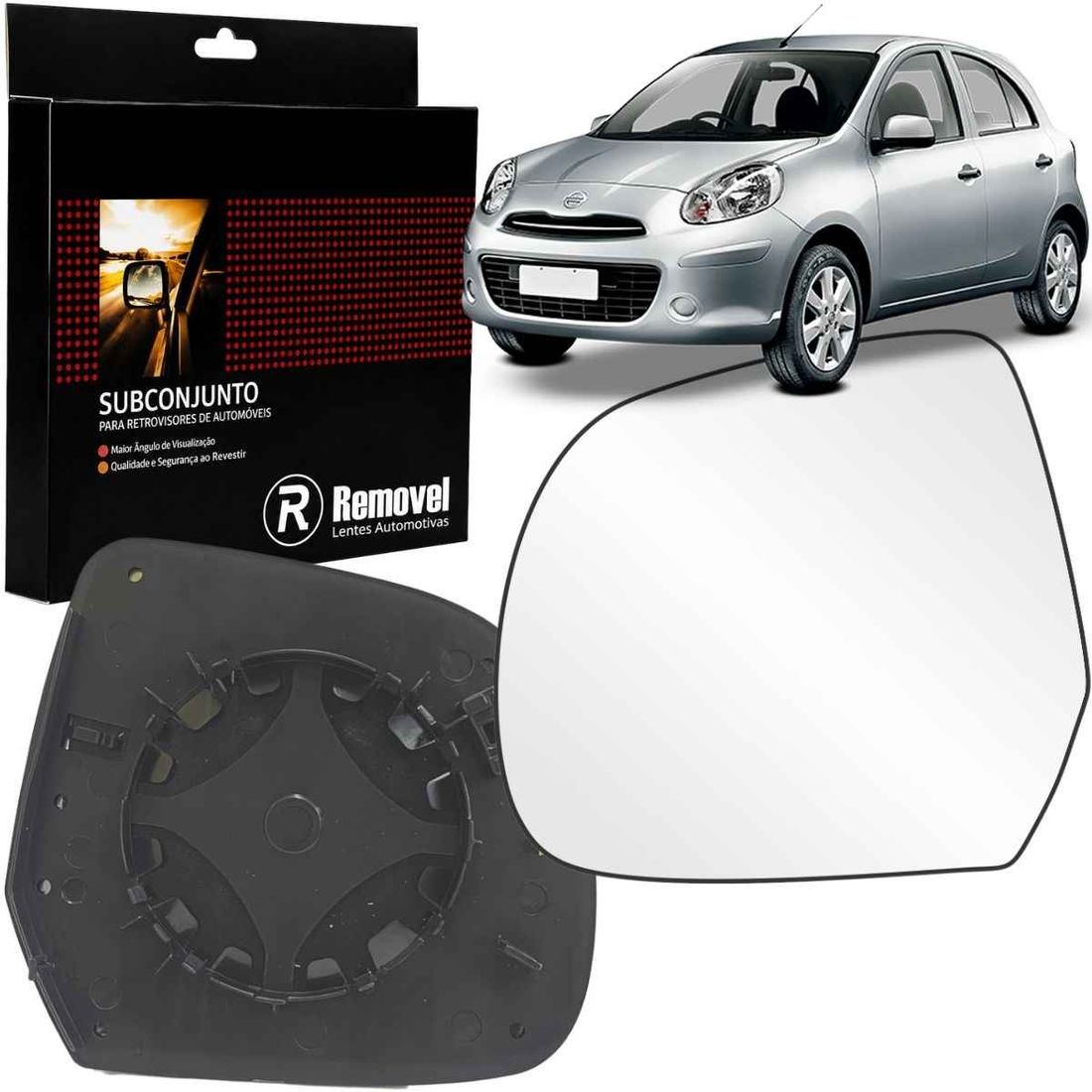 Lente Retrovisor Esquerdo Nissan March 2011 a 2021 Versa 2012 a 2014