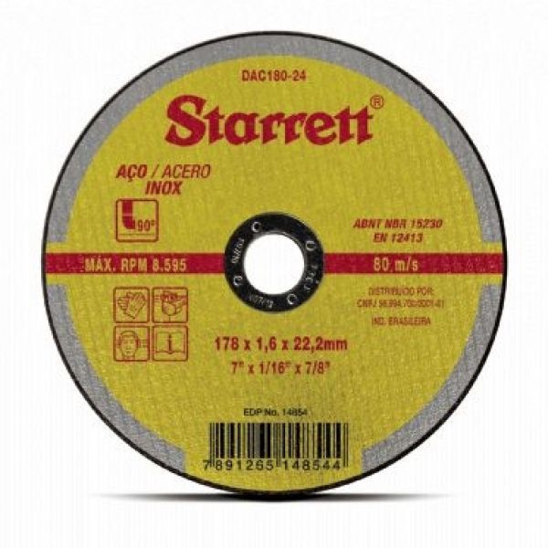 Disco De Corte Starrett Aço Inox 7 Esmerilhadeira