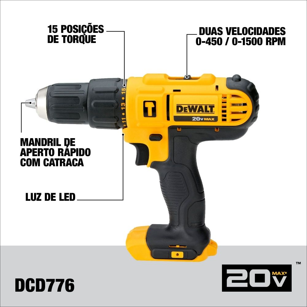 Combo DeWalt DCK222D2T-BR Parafusadeira/Furadeira Impacto + Parafusadeira Impacto 20V Combo DeWalt DCK222D2T-BR Parafusadeira/Furadeira Impacto + Parafusadeira Impacto 20V