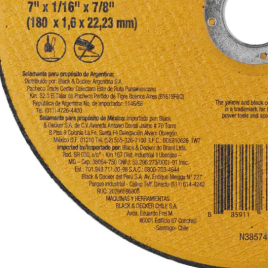 Disco Corte Metal Fino DeWalt DW8065-AR 7"X1,6mmX7/8"