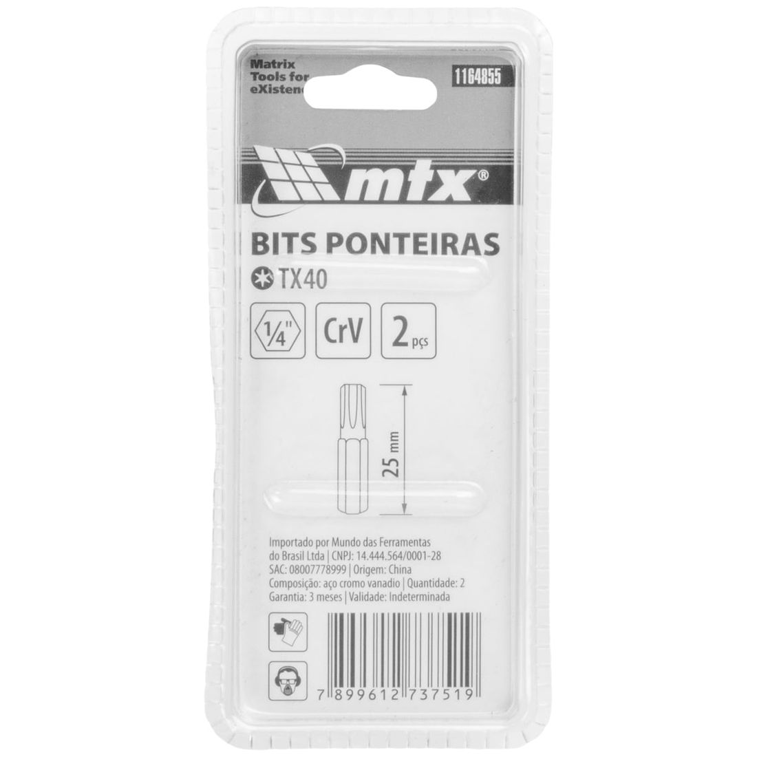 Ponteira Bits Torx T40 MTX 25mm Cartela 2pçs Ponteira Bits Torx T40 MTX 25mm Cartela 2pçs